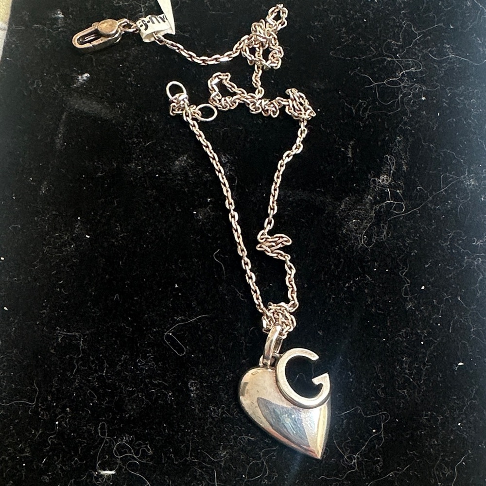 Gucci Silver Heart Necklace with G Logo